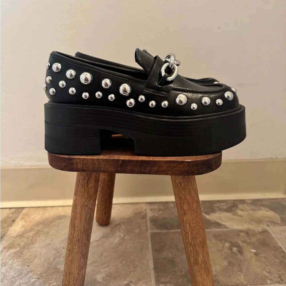 Steve Madden Black Platform Loafers with Silver Accents